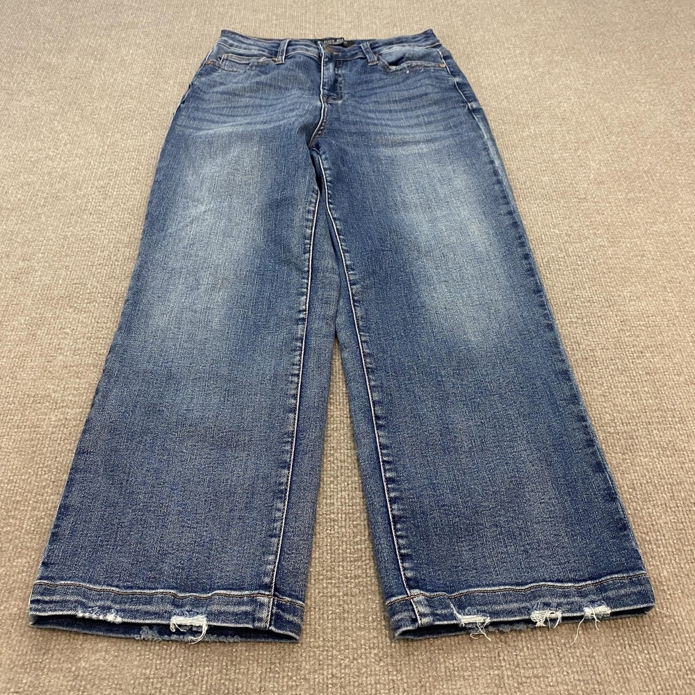 Judy‎ Blue Wide Leg Jeans Womens 5/27 Blue Med Wash High Rise Distressed Stretch